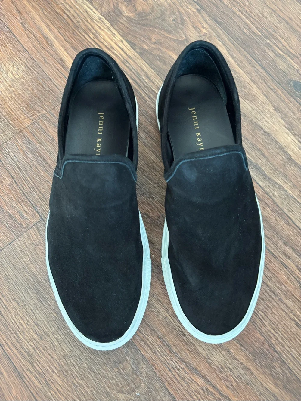 Jenni Kayne Lounger Sneakers Black Suede Slip On Comfort Casual Neutral SZ 10
